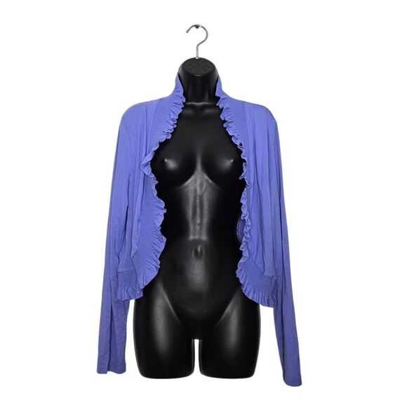 The Pyramid Collection Open Front Cardigan Size Medium Long Sleeve Ruffle Purple - Picture 1 of 4